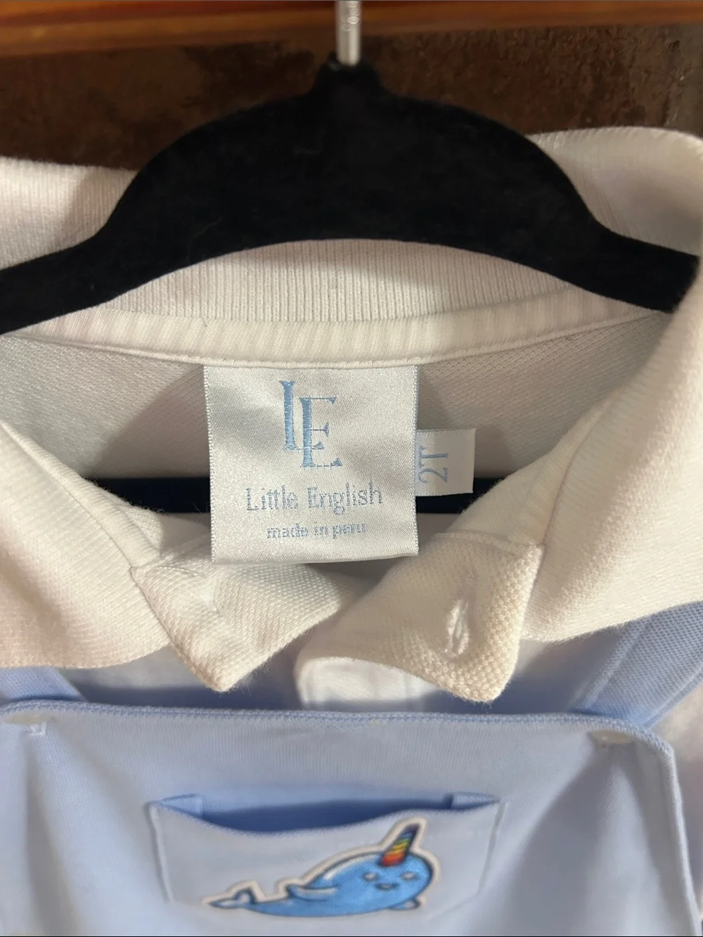 Little English Light Blue Narwhal Shortall Overalls
